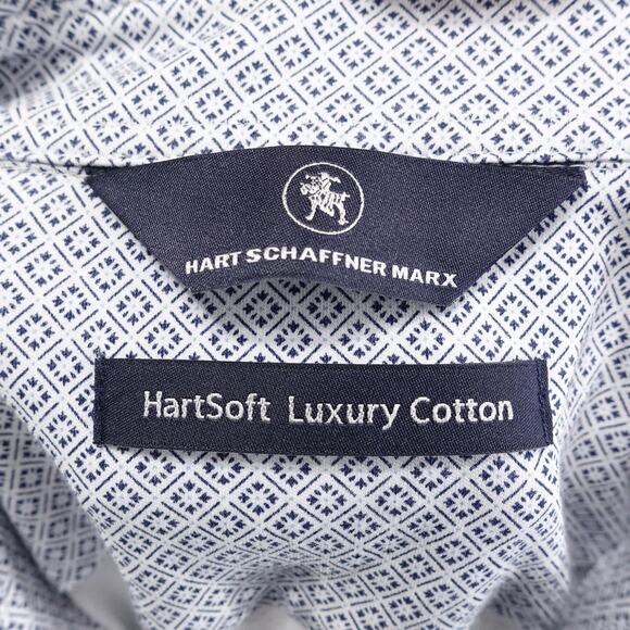 Hart Schaffner Marx Shirt Mens Large White Blue Geometric HartSoft Luxury Cotton - Picture 7 of 8